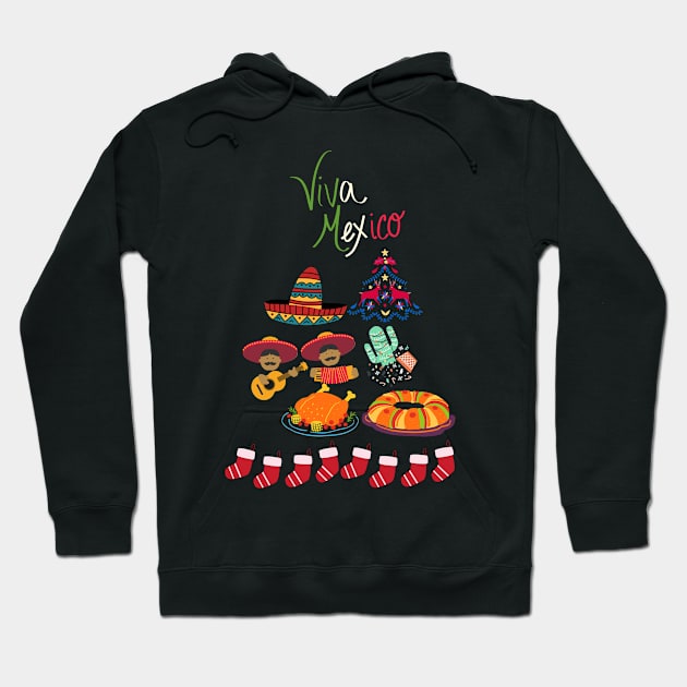 Mexican Christmas festivities, Mexican Flag, Mexican Xmas celebration, Mexican Christmas, Mexican Fiesta Hoodie by johnnie2749